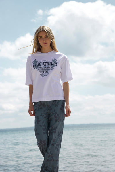 Diddi Oversized Tee - White/Denim Print