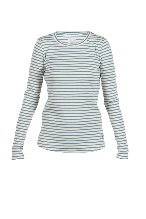 Ditte Striped LS Rib Tee - Dark Ice Blue/Ecru