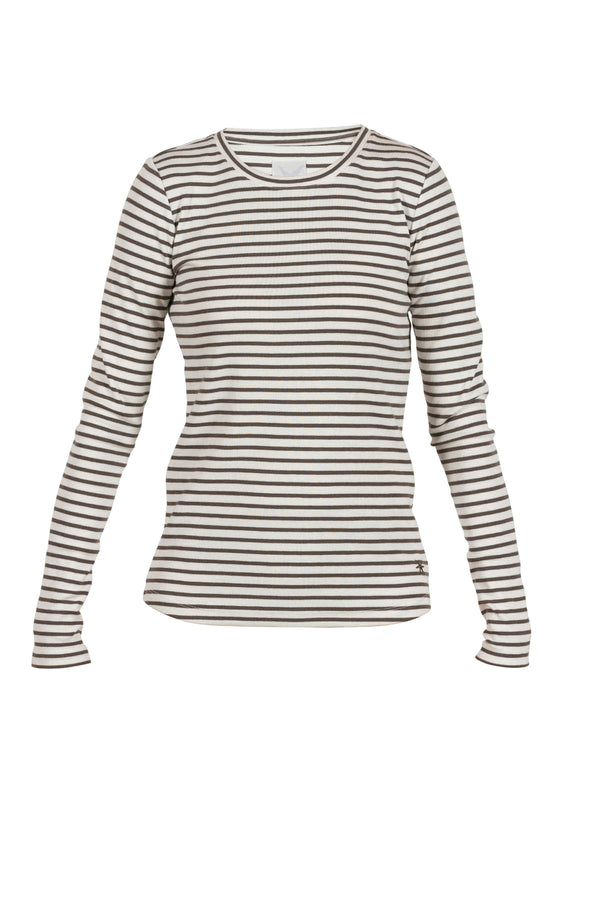 Ditte Striped LS Rib Tee - Dusty Brown/Ecru