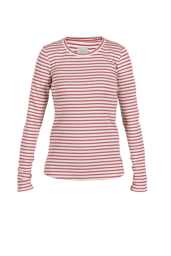 Ditte Striped LS Rib Tee - Raspberry/Ecru