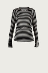 Ditte Striped Rib Tee - Black/Ecru
