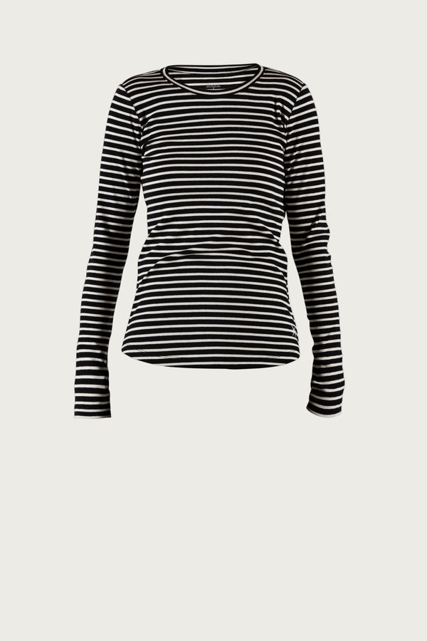 Ditte Striped Rib Tee - Black/Ecru