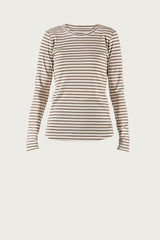 Ditte Striped Rib Tee - Ecru/Cognac