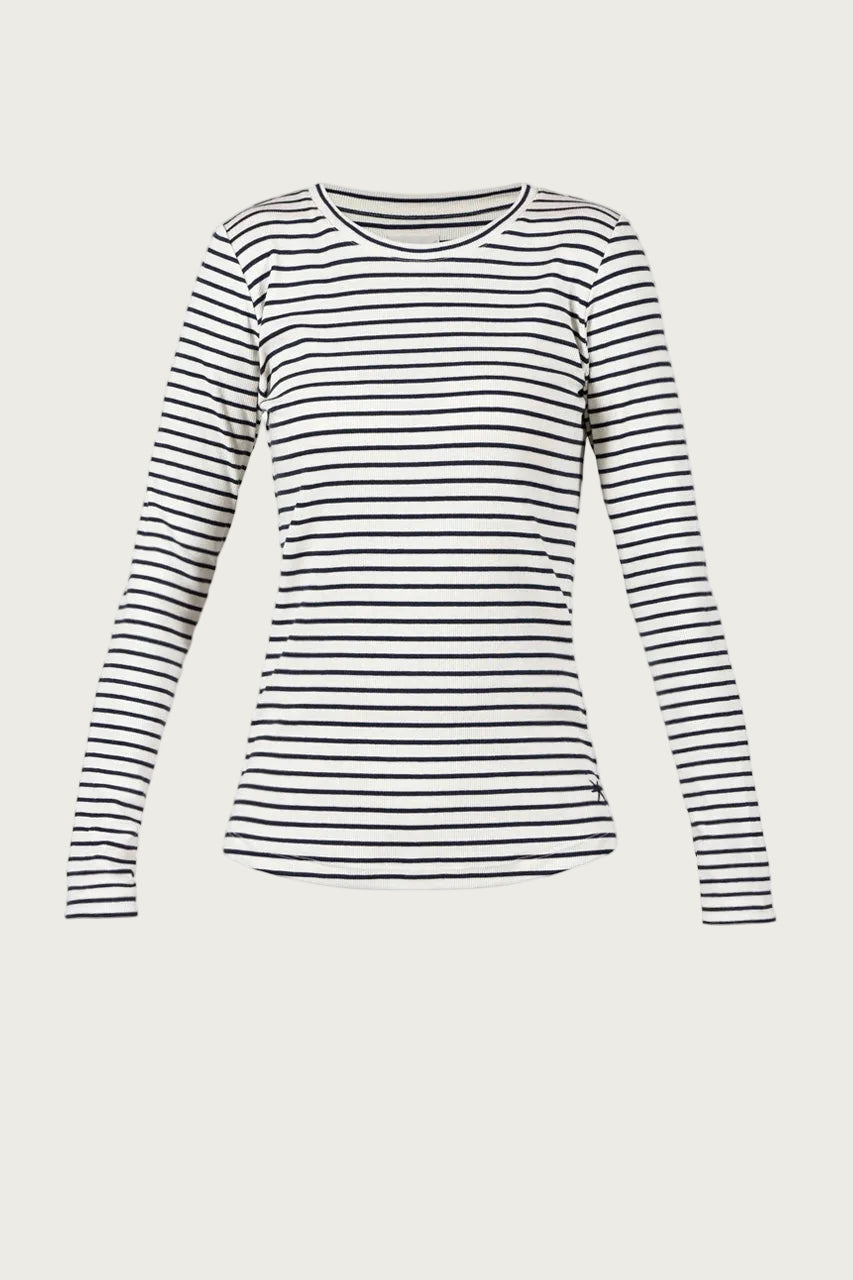 Ditte Striped Rib Tee - Ecru w/New Navy