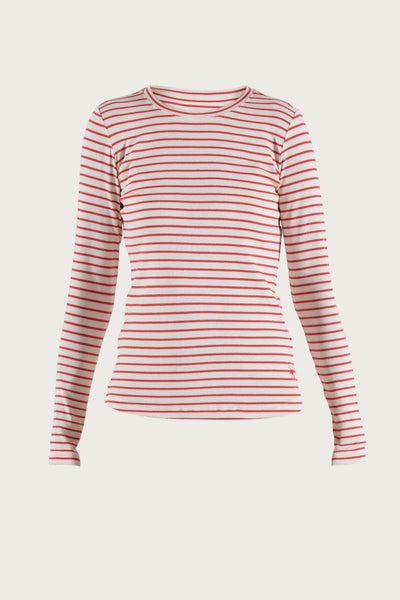Ditte Striped Rib Tee - Ecru/Coral