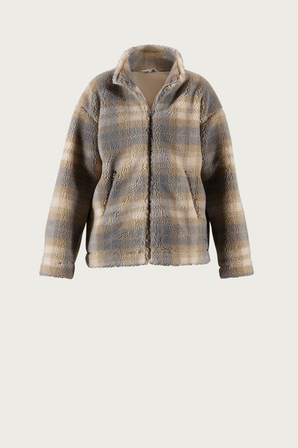 Fay teddy fleece jacket - almond check