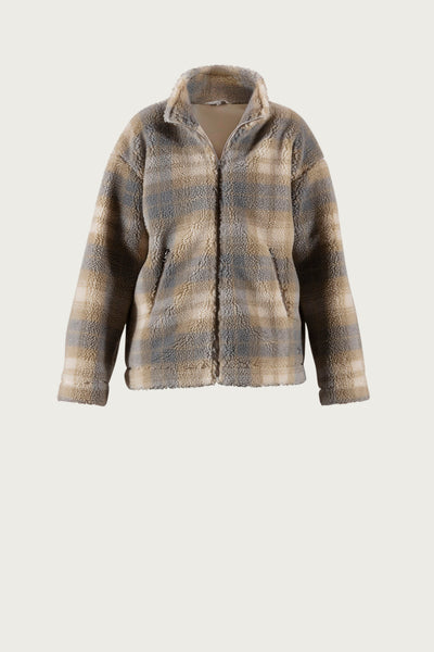 Fay teddy fleece jacket - almond check