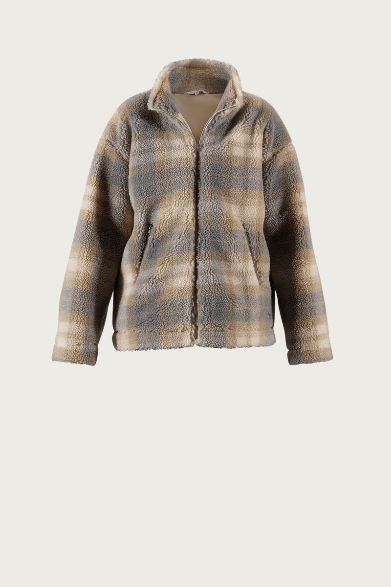 Fay teddy fleece jacket - almond check