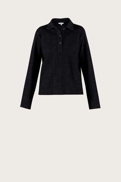 Grith Wooljersey Polo Blouse - Black