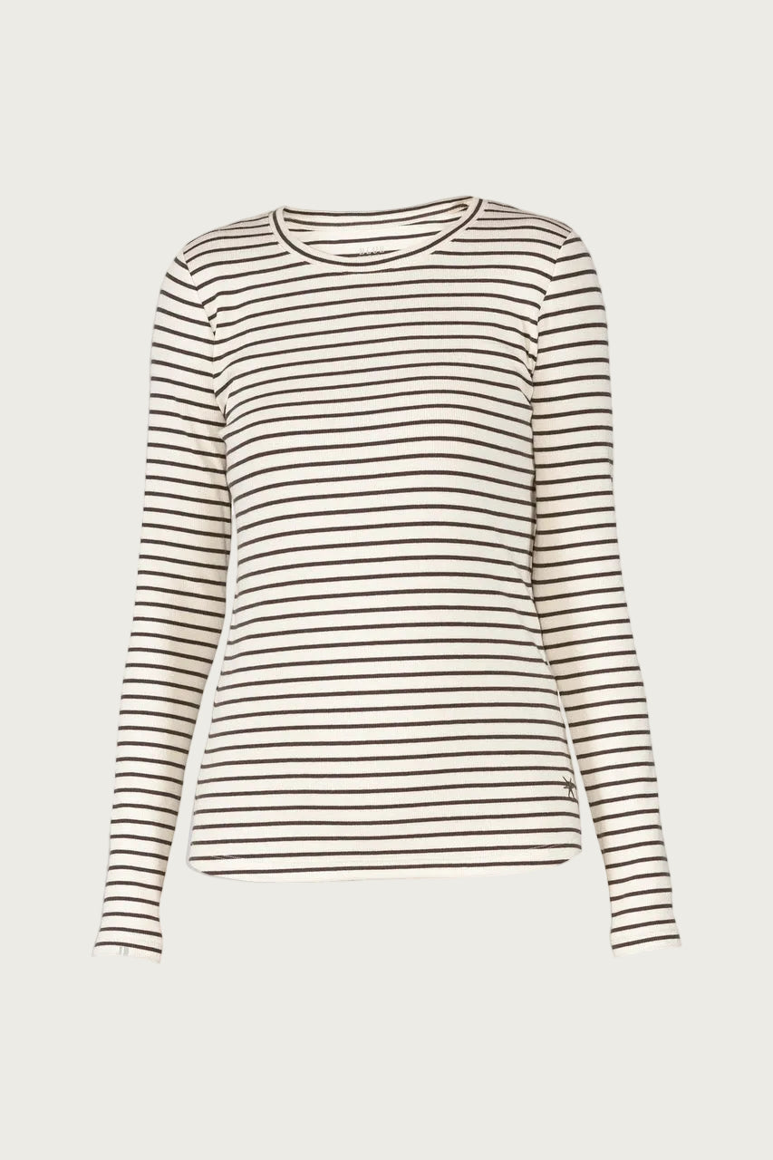 Ditte Striped Rib Tee - Cream w/Coffee