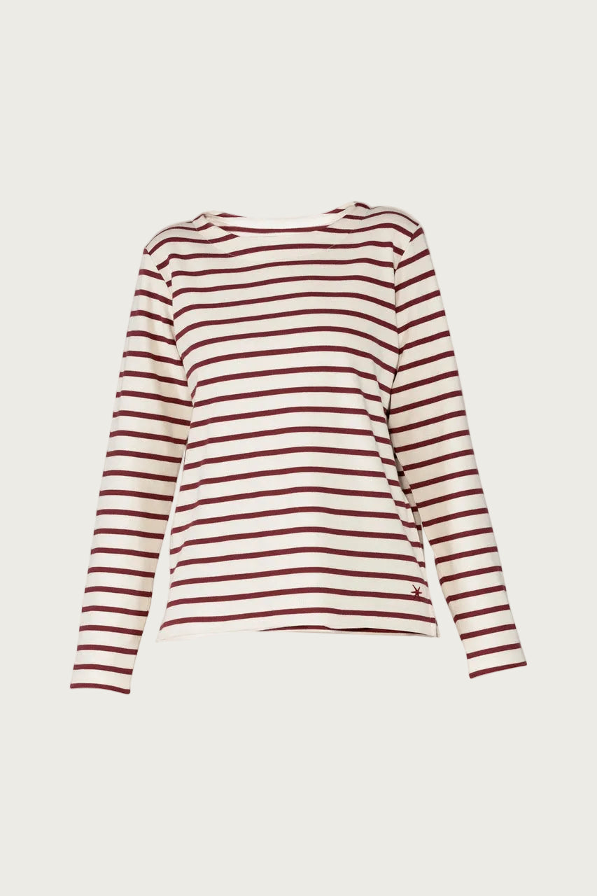 Donna Striped Blouse - Cream w/Burgundy