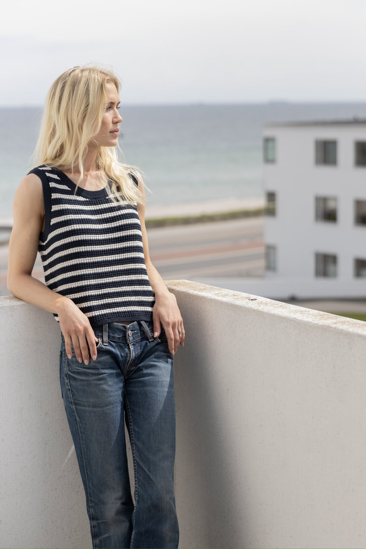Lily Knit Top - New Navy w/Cream