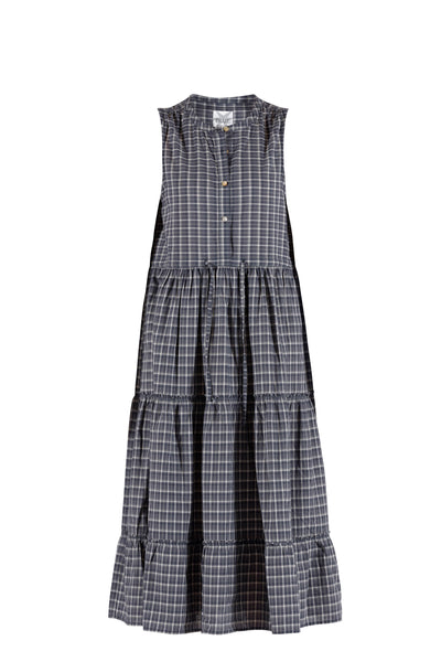 Linett voile check Dress - Dusty Navy check