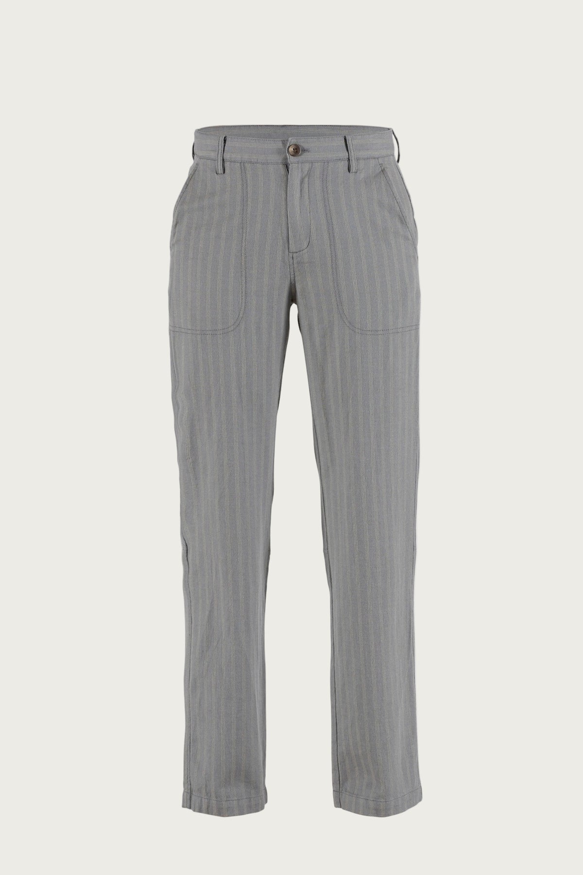 Lisen striped cotton/linen Trousers - Silver Pine w/Light Camel
