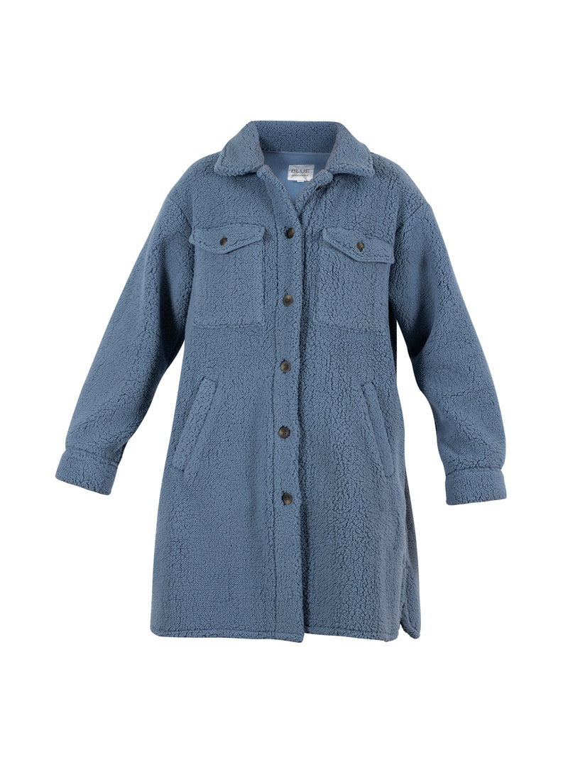 Lorraine Teddy Fleece Coat - Dusty blue