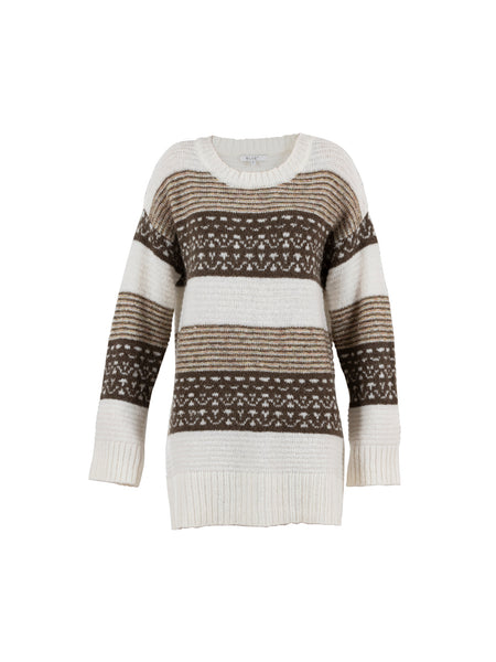 Mirabel Striped Wool/Mohair Jaquard Knit - Brown/Ecru/Camel