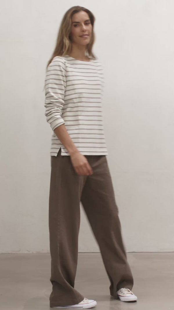 Donna Striped Tee - Ecru/Khaki