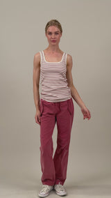 Annamay Striped Top - Ecru w/Cranberry
