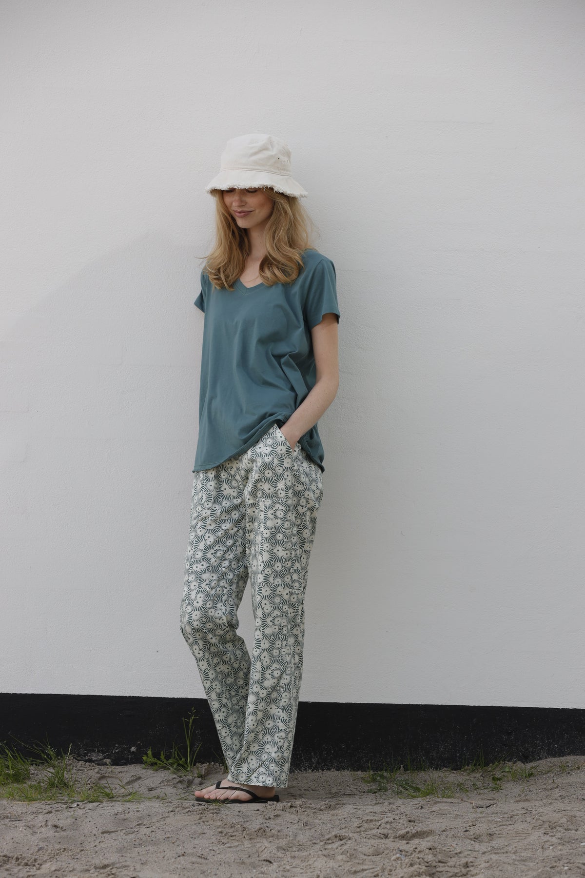 Jasmine Sunprint Trousers Deep Sea Ecru