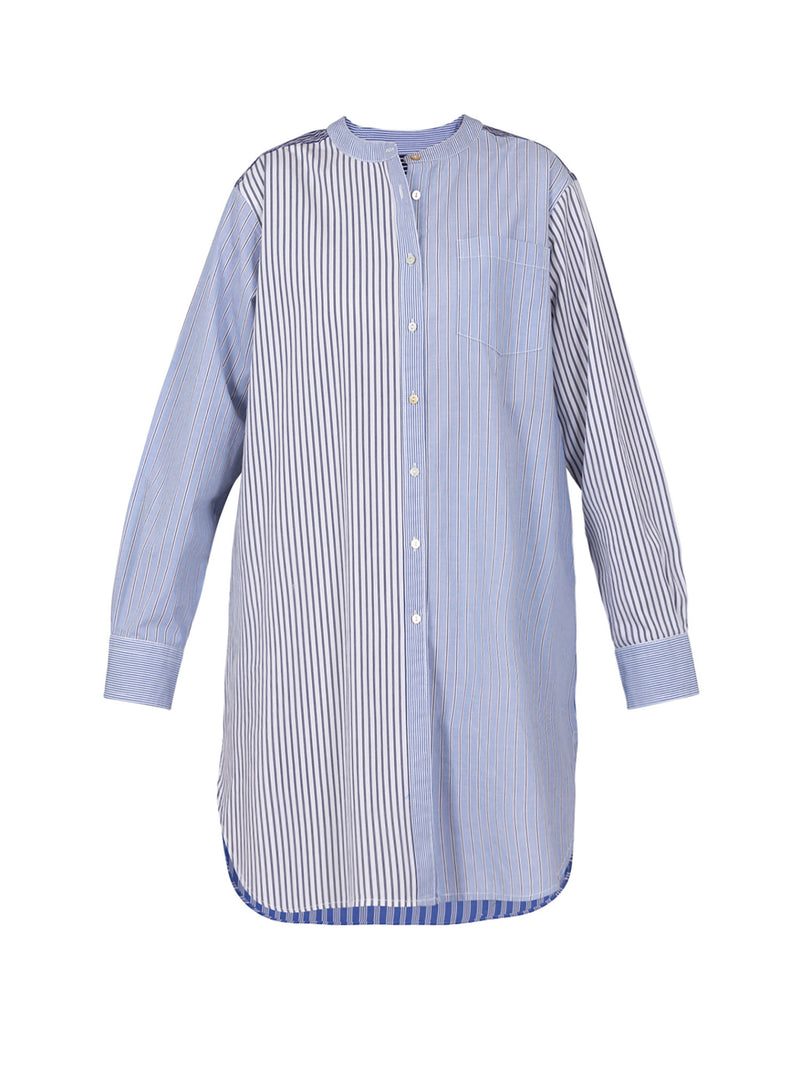 Esme Patch Shirt Dress Mix of Blue Stripes